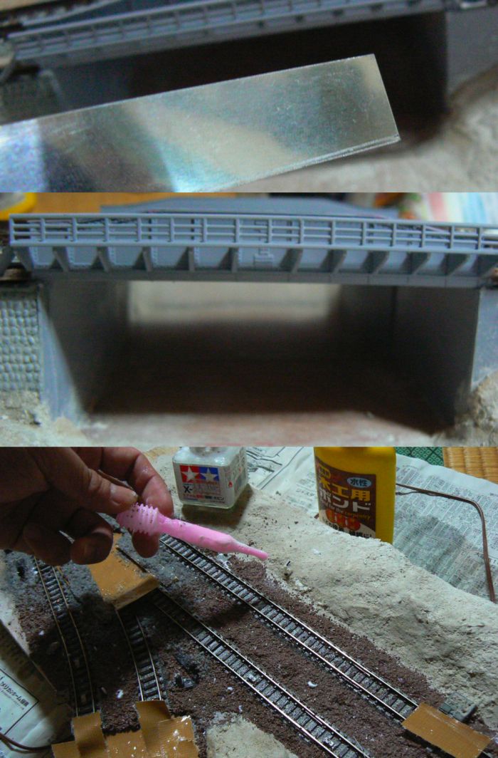 レイアウトモジュール：架道橋とバラスト散布
