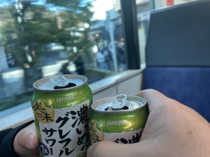 写真は湘南新宿ラインでの呑み鉄状況 写真は湘南新宿ラインでの呑み鉄状況